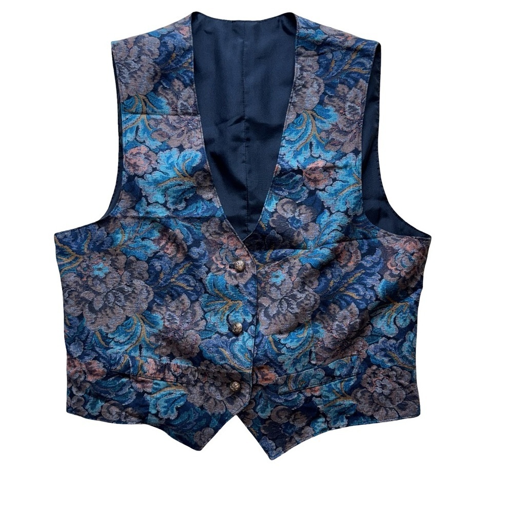 Floral Brocade Vest in Blue and Gold